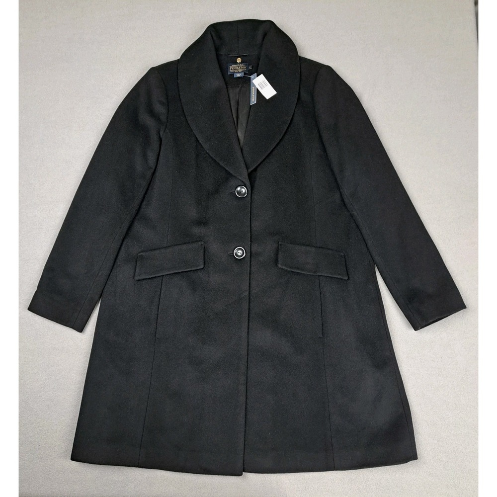 NEW Pendleton Wool Cashmere Coat Womens 18‎ Black Shawl Collar Long Knockabout